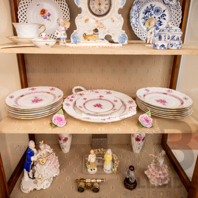 Collection of Herrend Hungary Dinner Wares with Pink Floral Pattern