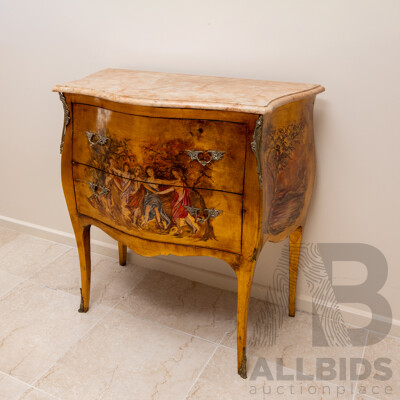 Italian Marble Top Bombe Commode Two Drawer Chest