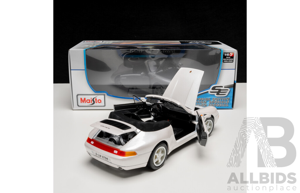 Maisto Special Edition 1994 Porsche 911 (993) Carrera Convertible Pearl White 1:18 Scale Model Car - New