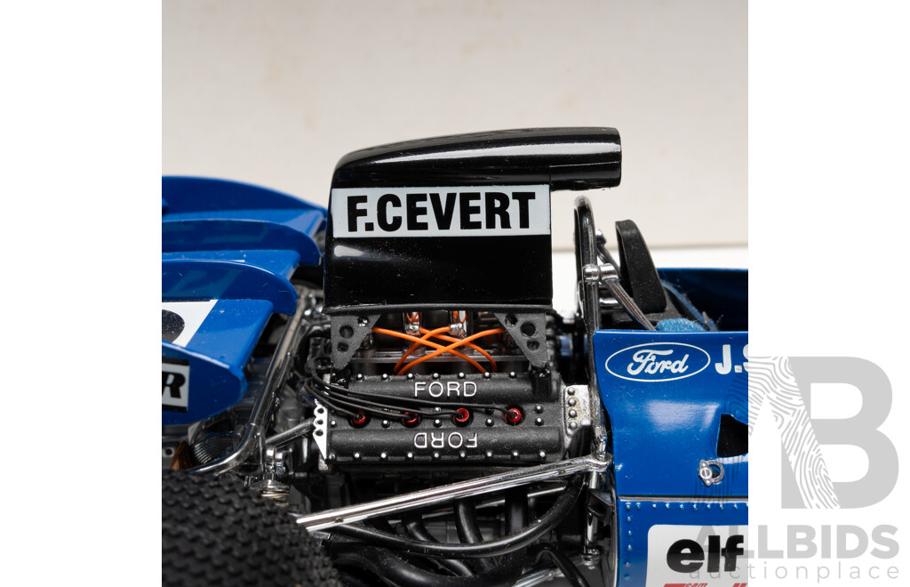 Exoto Grand Prix Classics 1971 Tyrrell Ford Type 003 with Jackie Stewart Figurine #11 Elf Blue 1:18 Scale Model Car
