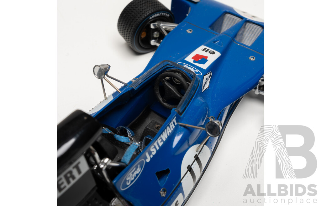 Exoto Grand Prix Classics 1971 Tyrrell Ford Type 003 with Jackie Stewart Figurine #11 Elf Blue 1:18 Scale Model Car