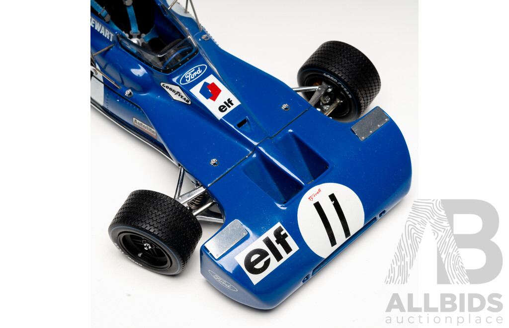 Exoto Grand Prix Classics 1971 Tyrrell Ford Type 003 with Jackie Stewart Figurine #11 Elf Blue 1:18 Scale Model Car