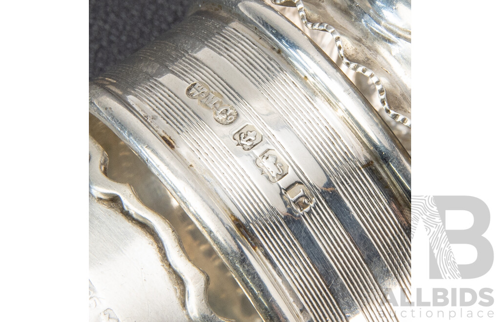Three Sterling Silver Napkin Rings Including John Rose, Wilmot Manufacturing Co, Birmingham