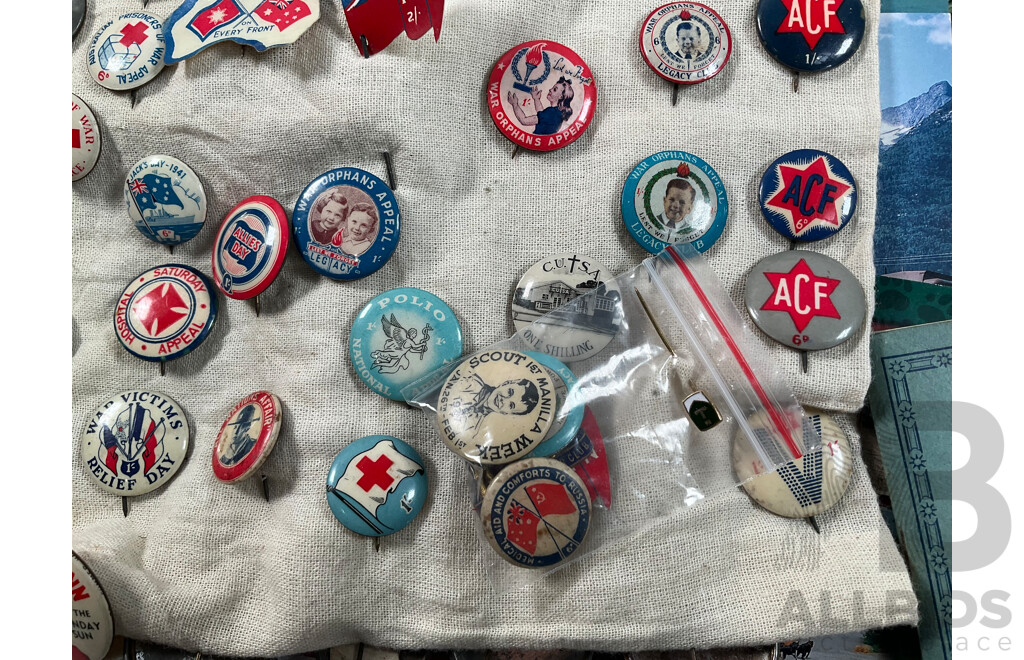 Australian 22ct God Plated Pennies Two Up Set, Collection of Vintage International Post Cards, Antique and Vintage Charity Pins and Badges, 1971 Disney Pictorial Souvenir..............