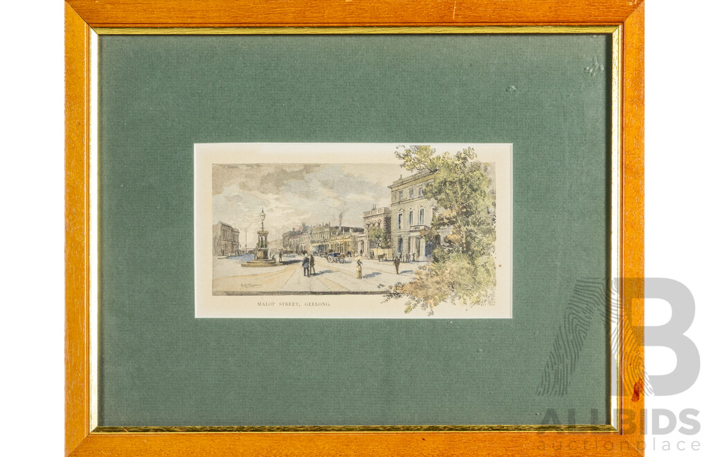 Albert Henry Fulwood (19/20th Centuries, British-Born Australian, 1863-1930), Malop Street Geelong (1888), Antique Steel Engraving Print, 29H x 36W cm (frame)