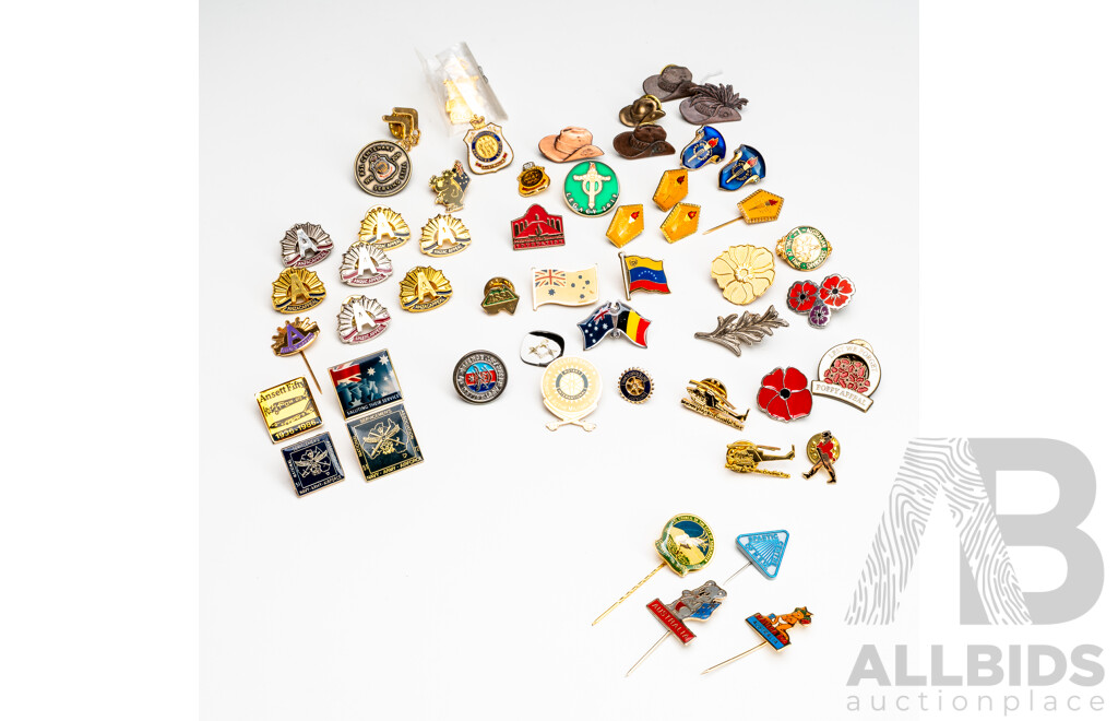 Collection of Vintage Members, Militaria, Services, Sports & Charity Pins in Box