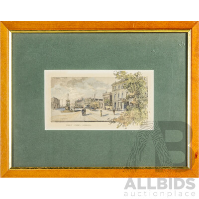 Albert Henry Fulwood (19/20th Centuries, British-Born Australian, 1863-1930), Malop Street Geelong (1888), Antique Steel Engraving Print, 29H x 36W cm (frame)