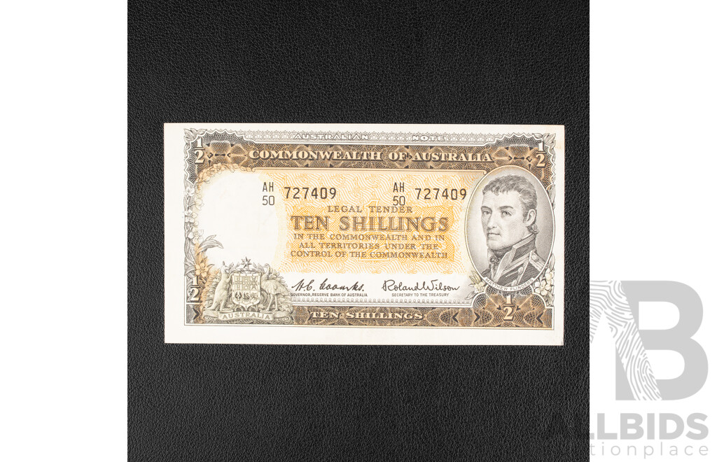 Australian 1961 Ten Shillings Error Note R17, Coombs/Wilson, Off Center Print