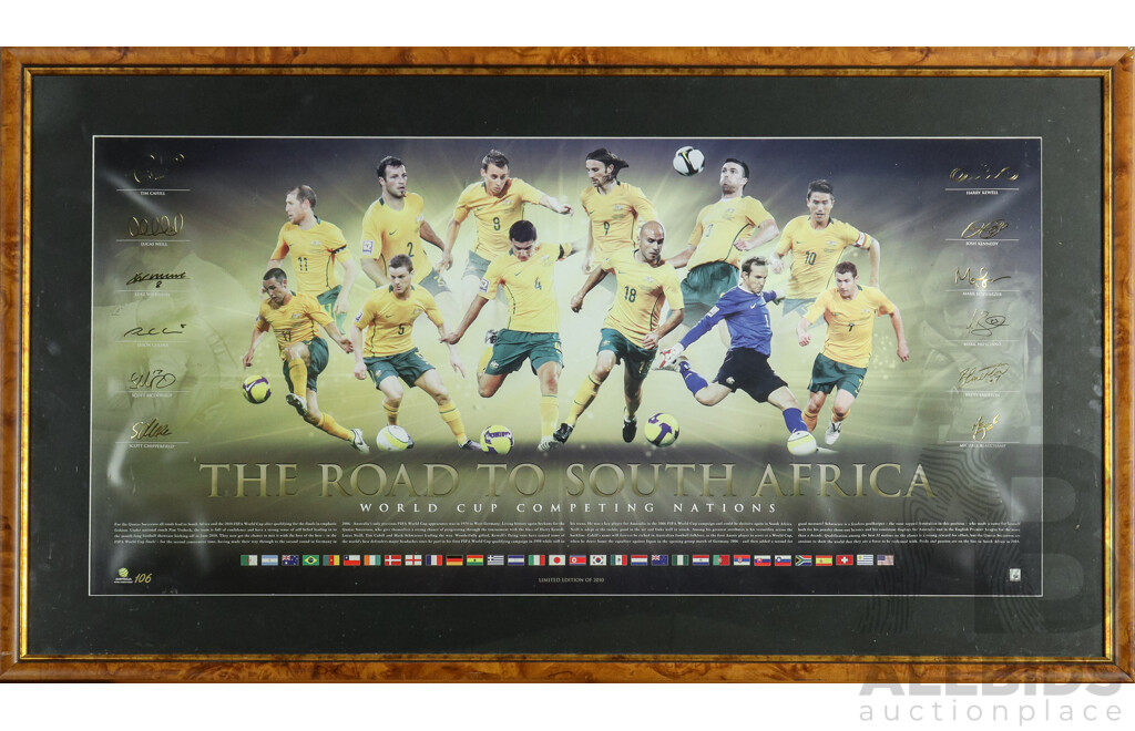 Official 'The Road to South Africa' Qantas Socceroos Limited Edition Print Commemorating the Australian National Soccer Team's 2010 FIFA World Cup Campaign, 62H x 107W cm (frame)
