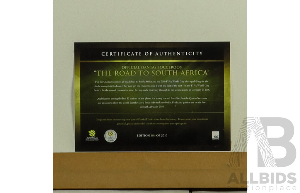 Official 'The Road to South Africa' Qantas Socceroos Limited Edition Print Commemorating the Australian National Soccer Team's 2010 FIFA World Cup Campaign, 62H x 107W cm (frame)