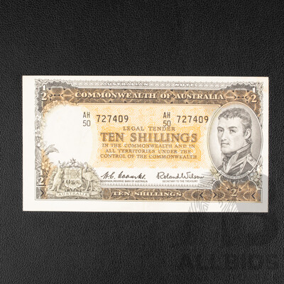 Australian 1961 Ten Shillings Error Note R17, Coombs/Wilson, Off Center Print