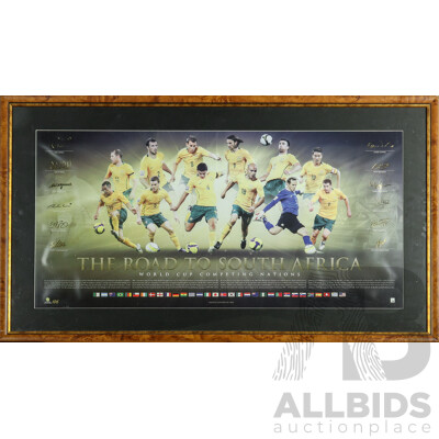Official 'The Road to South Africa' Qantas Socceroos Limited Edition Print Commemorating the Australian National Soccer Team's 2010 FIFA World Cup Campaign, 62H x 107W cm (frame)