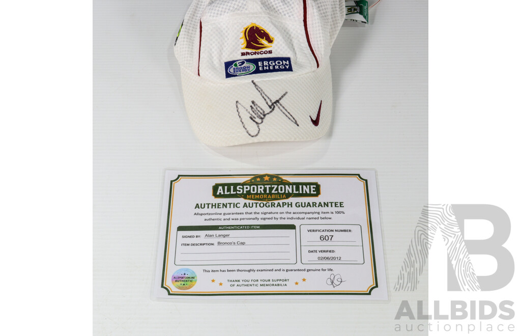 Brisbane Broncos Premiership Winner Allan Langer Signed Brisbane Broncos Cap & Football Collection
