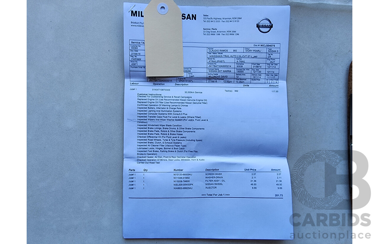 10/2014 Nissan X-Trail ST-L (fwd) T32 4d Wagon White 2.5L