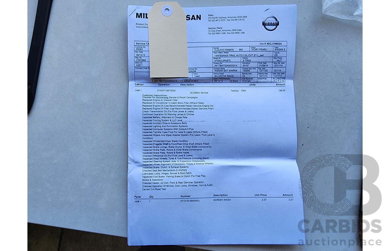 10/2014 Nissan X-Trail ST-L (fwd) T32 4d Wagon White 2.5L