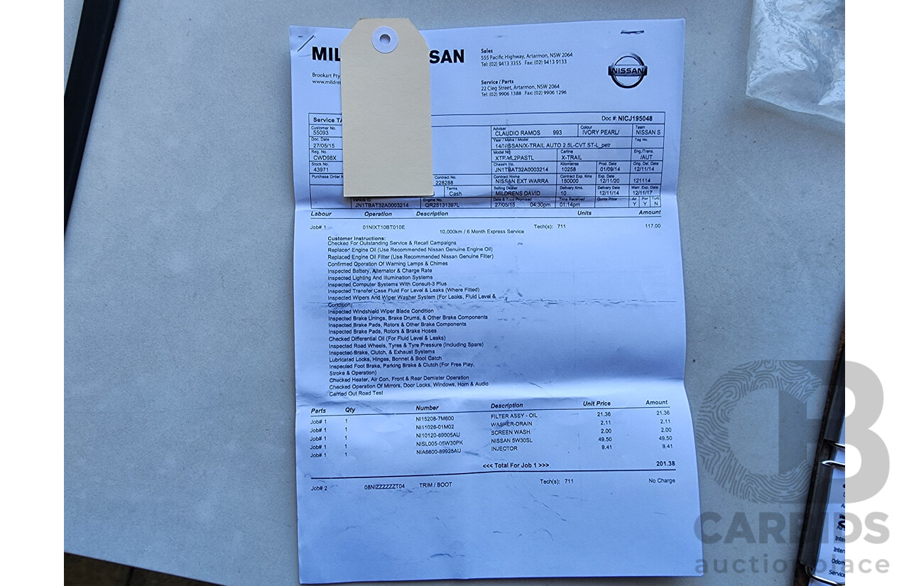 10/2014 Nissan X-Trail ST-L (fwd) T32 4d Wagon White 2.5L