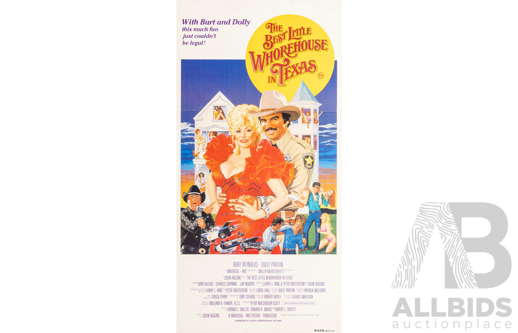The Best Little Whorehouse in Texas (1982), Original Australian Daybill Cinema Poster, Dolly Parton & Burt Reynolds, M.A.P.S. Litho Pty. Ltd.
