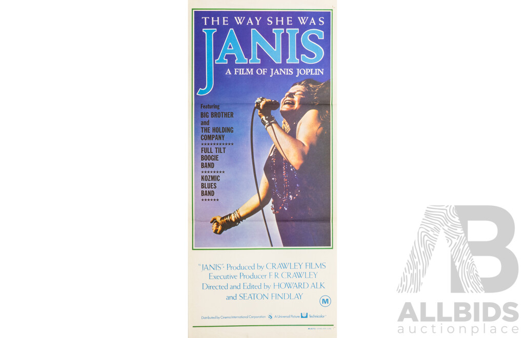 Janis: The Way She Was, A Film of Janis Joplin, (1974), Original Australian Daybill Cinema Poster, M.A.P.S. Litho Pty. Ltd.