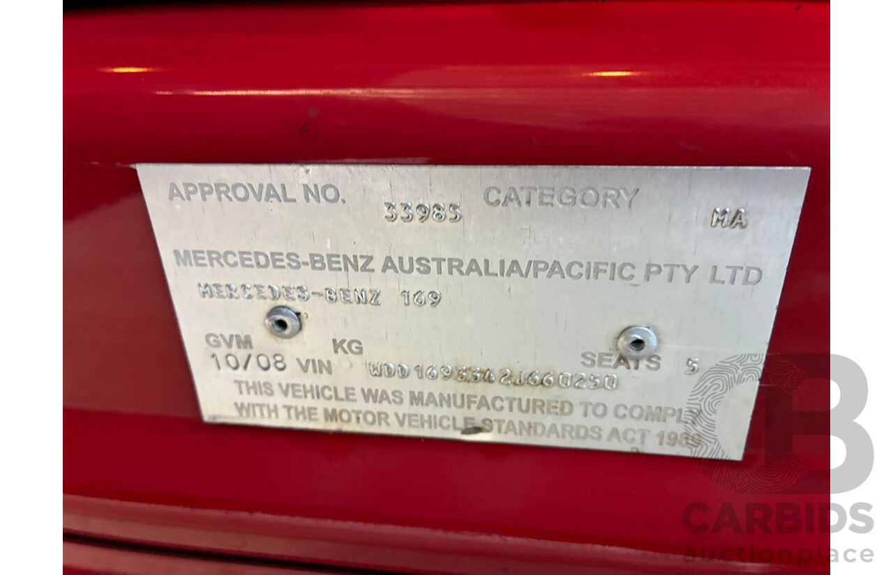 10/2008 Mercedes-Benz A200 Avantgarde W169 09 Upgrade 5d Hatchback Red 2.0L