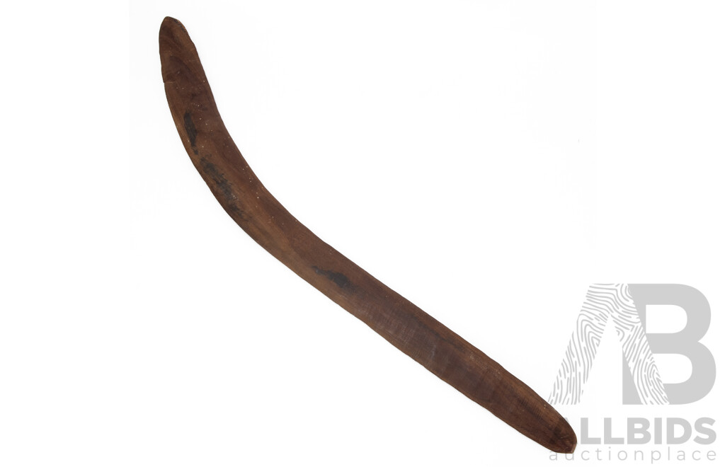 Vintage Carved Indigenous Mulga Wood Boomerang with Carved Detail to Face