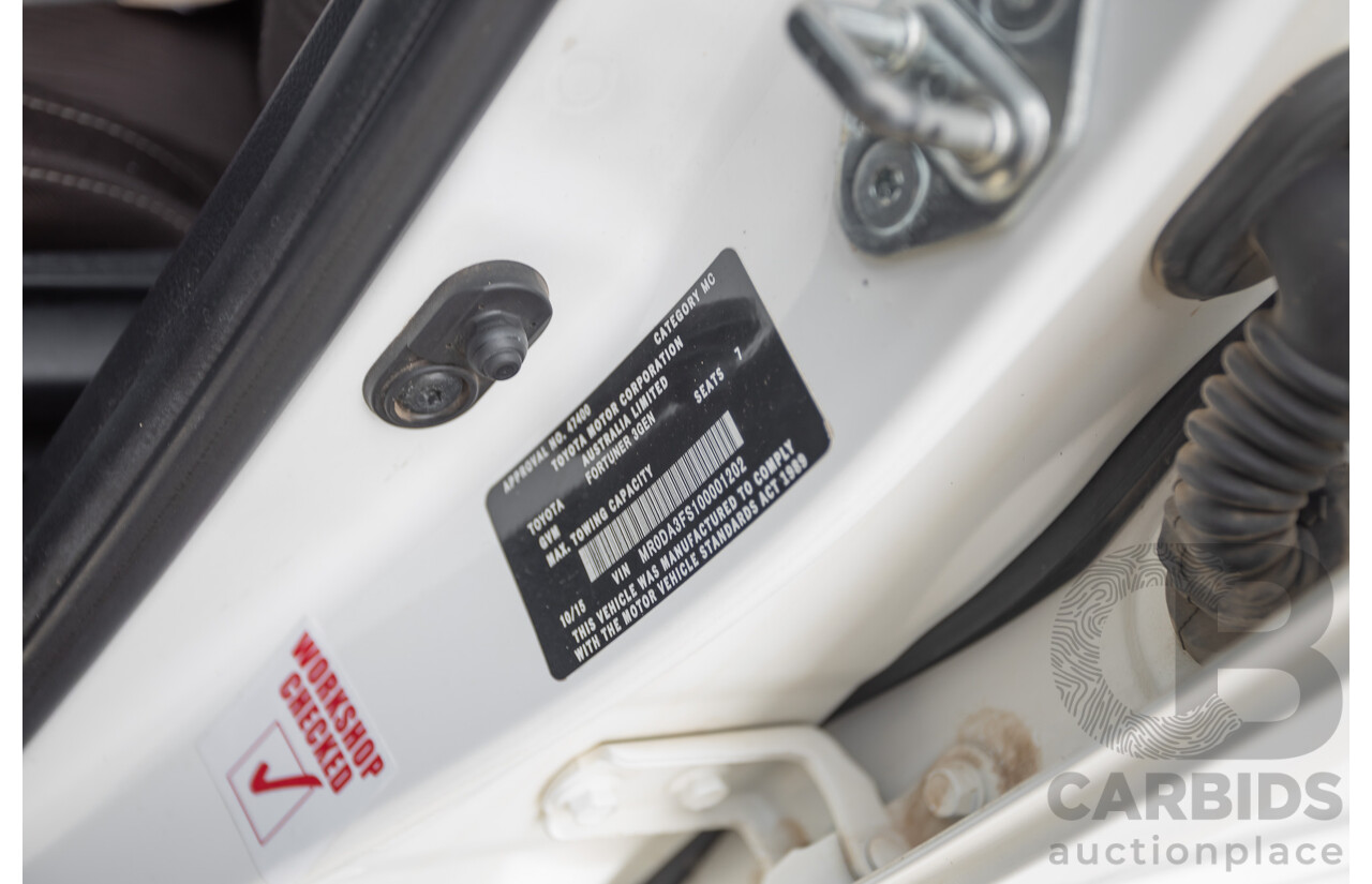 10/2015 Toyota Fortuner GX (4x4) GUN156R 4d Wagon White Turbo Diesel 2.8L