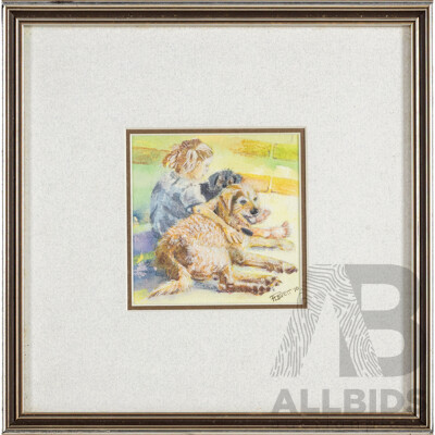 Penny Levett (20th Century, Australian), Best Buddies (2010), Original Watercolour, 25H x 25W cm (frame)