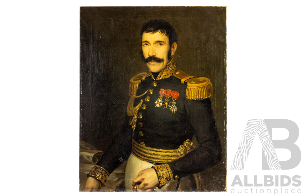 Artist Unknown (19th Century, Belgian), Portrait of General Brialmont, Highly Decorated French Military Officer (c. Second French Empire (1850-70s) Under Napoleon II), Antique Oil on Linen, 87H x 69W cm