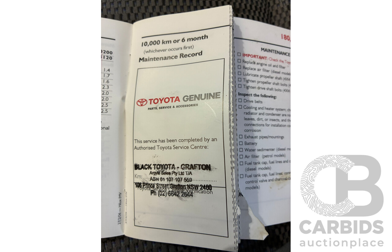 08/2006 Toyota Hilux SR (4x4) KUN26R Dual Cab P/Up White 3.0L