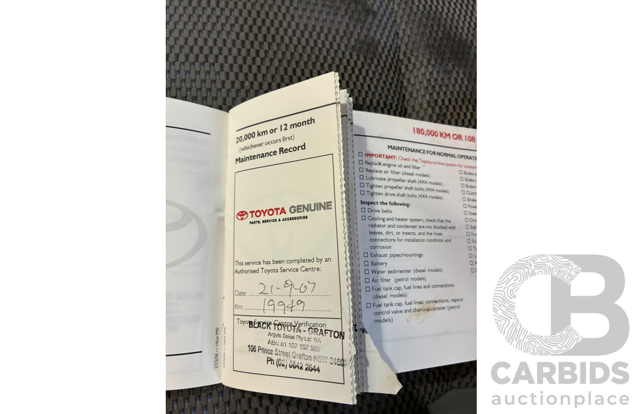 08/2006 Toyota Hilux SR (4x4) KUN26R Dual Cab P/Up White 3.0L