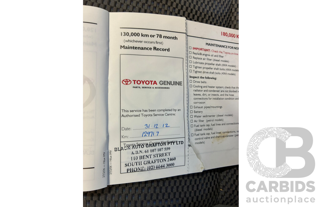 08/2006 Toyota Hilux SR (4x4) KUN26R Dual Cab P/Up White 3.0L