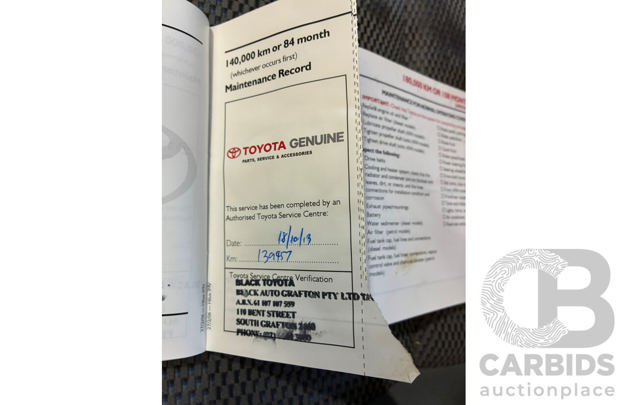 08/2006 Toyota Hilux SR (4x4) KUN26R Dual Cab P/Up White 3.0L