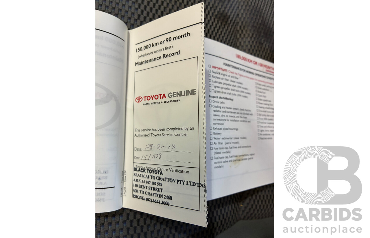 08/2006 Toyota Hilux SR (4x4) KUN26R Dual Cab P/Up White 3.0L