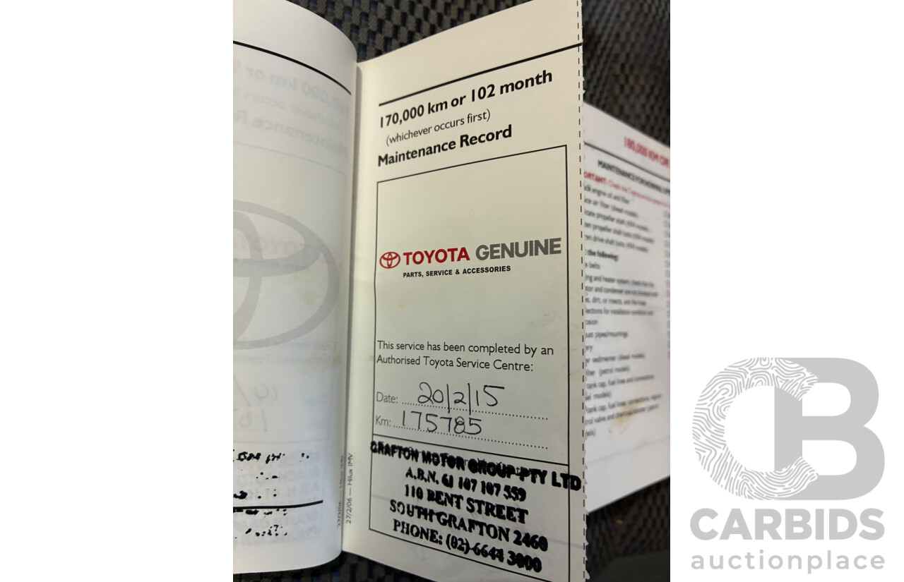 08/2006 Toyota Hilux SR (4x4) KUN26R Dual Cab P/Up White 3.0L