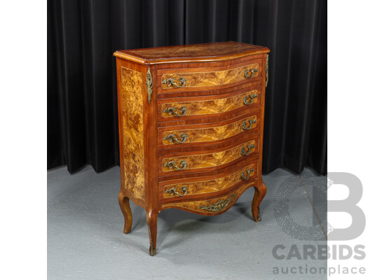 Serpentine Front French Style Chest of Five Drawers