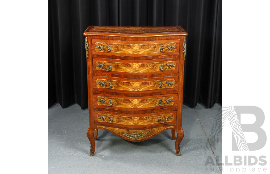 Serpentine Front French Style Chest of Five Drawers
