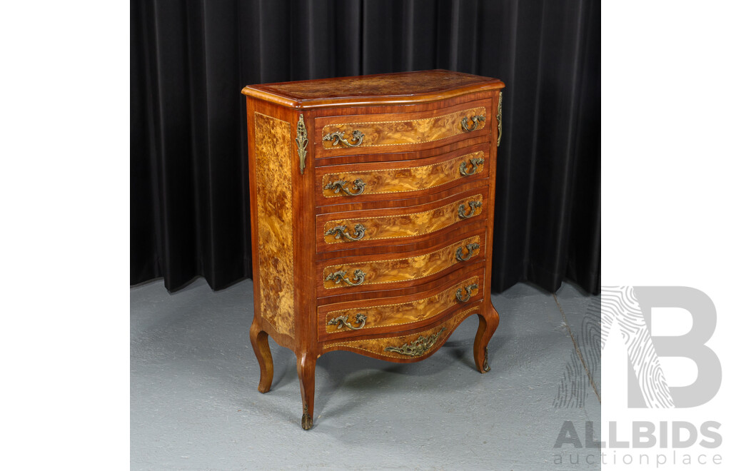 Serpentine Front French Style Chest of Five Drawers