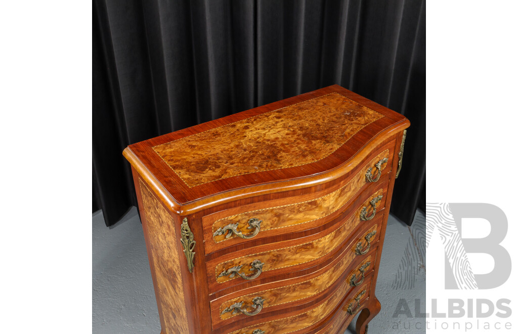 Serpentine Front French Style Chest of Five Drawers
