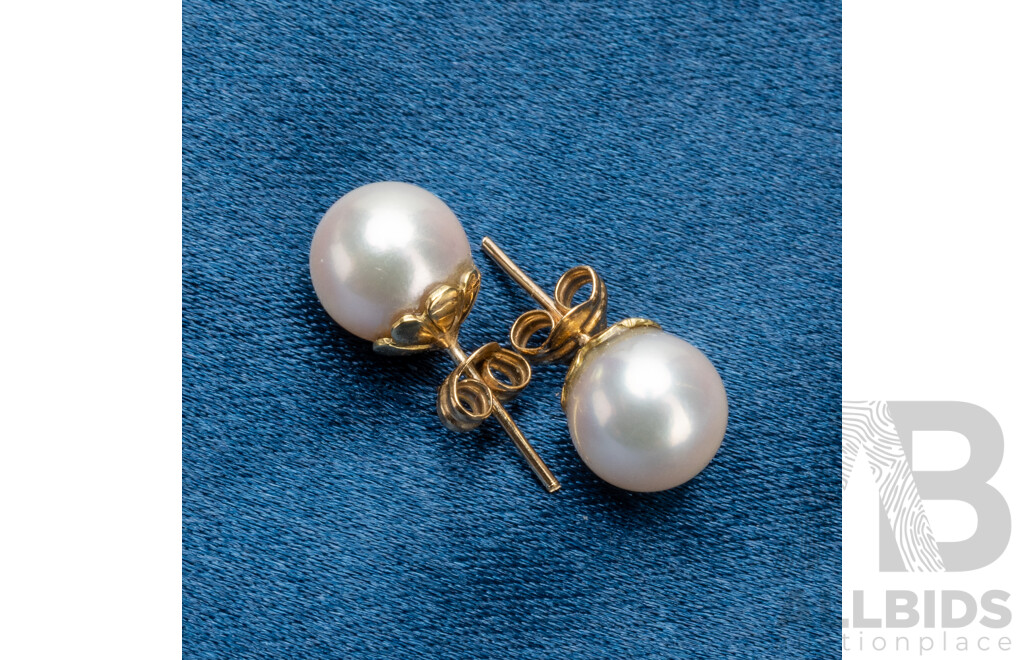 Handmade 9ct Yellow Gold Pearl Earring Studs - 2.41gms