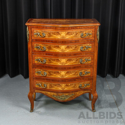 Serpentine Front French Style Chest of Five Drawers