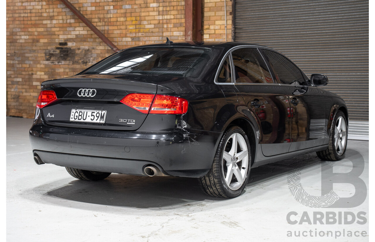 05/2010 Audi A4 3.0 TDI Quattro (AWD) B8 8K 4d Sedan Black Turbo Diesel 3.0L
