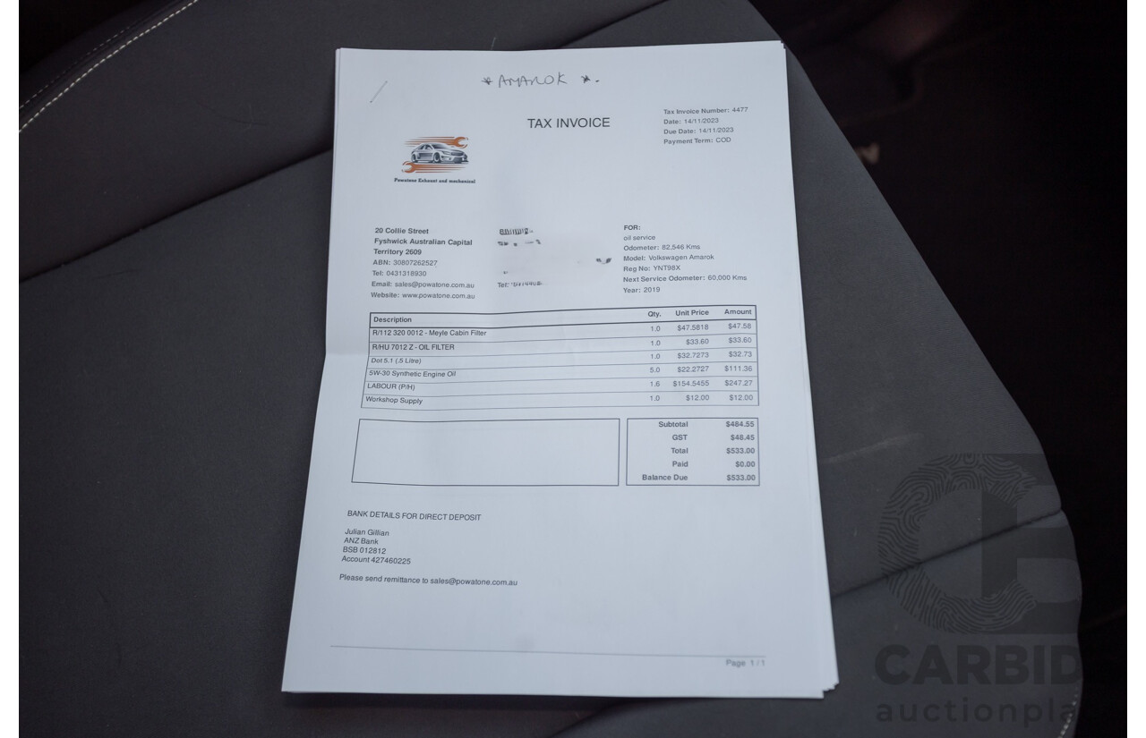 03/2020 Volkswagen Amarok TDI580 Highline Black 4Motion (4x4) 2H MY20 Dual Cab Utility Candy White Turbo Diesel 3.0L