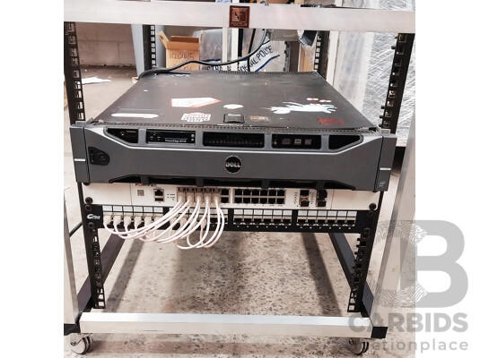 Dell PowerEdge R710 2RU Server 144GB DDR3 & Fortiswitch 124F W/ Server Rack