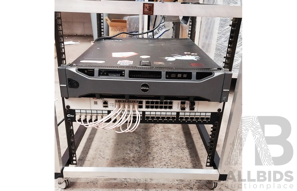 Dell PowerEdge R710 2RU Server 144GB DDR3 & Fortiswitch 124F W/ Server Rack