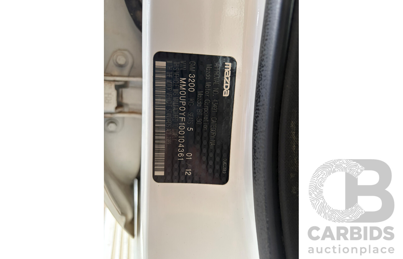 01/2012 Mazda Bt-50 GT (4x4) Dual Cab Utility White 3.2L