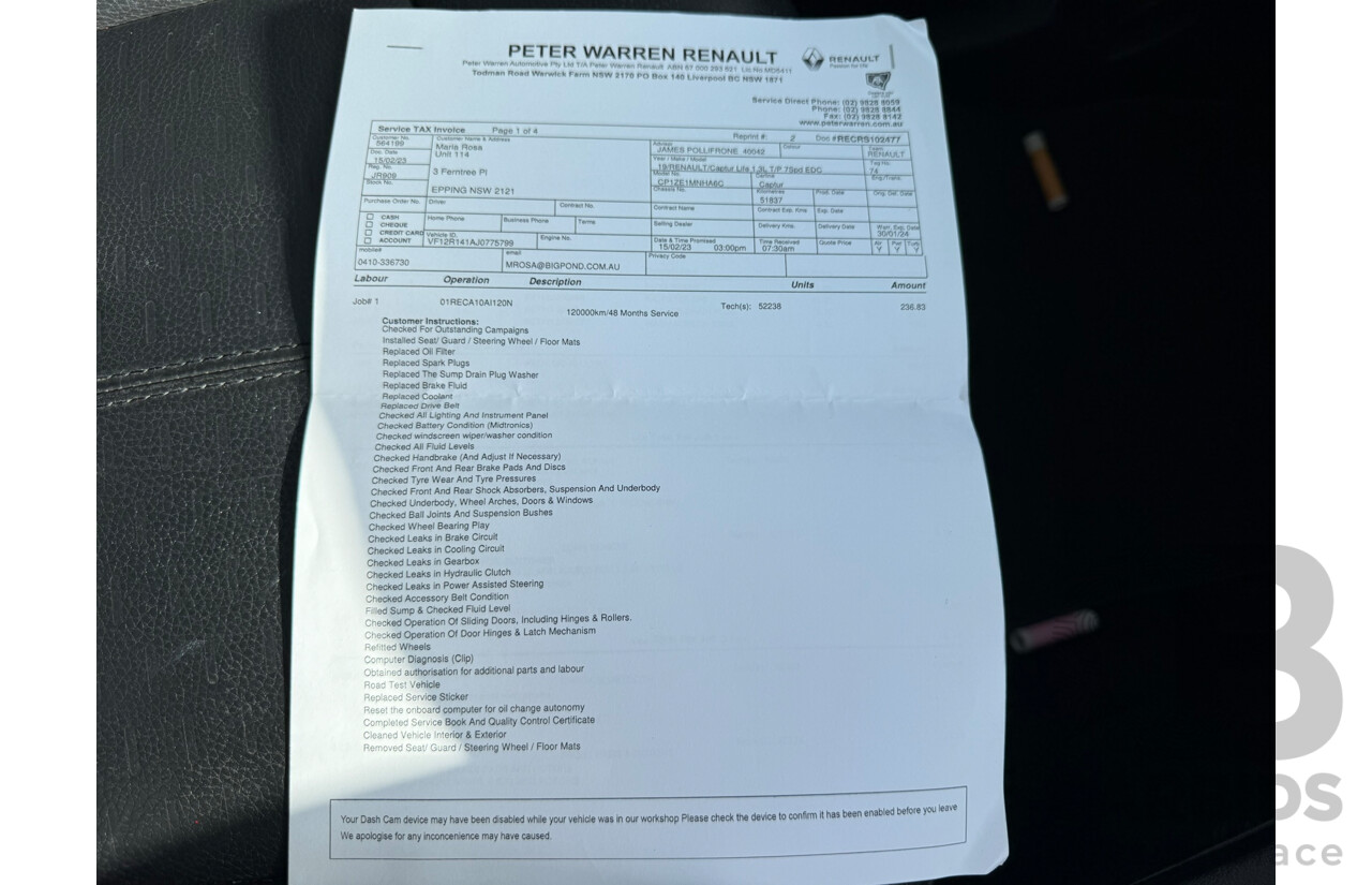 07/2018 Renault Captur INTENS FWD J87 MY18 4D Wagon White 1.2L