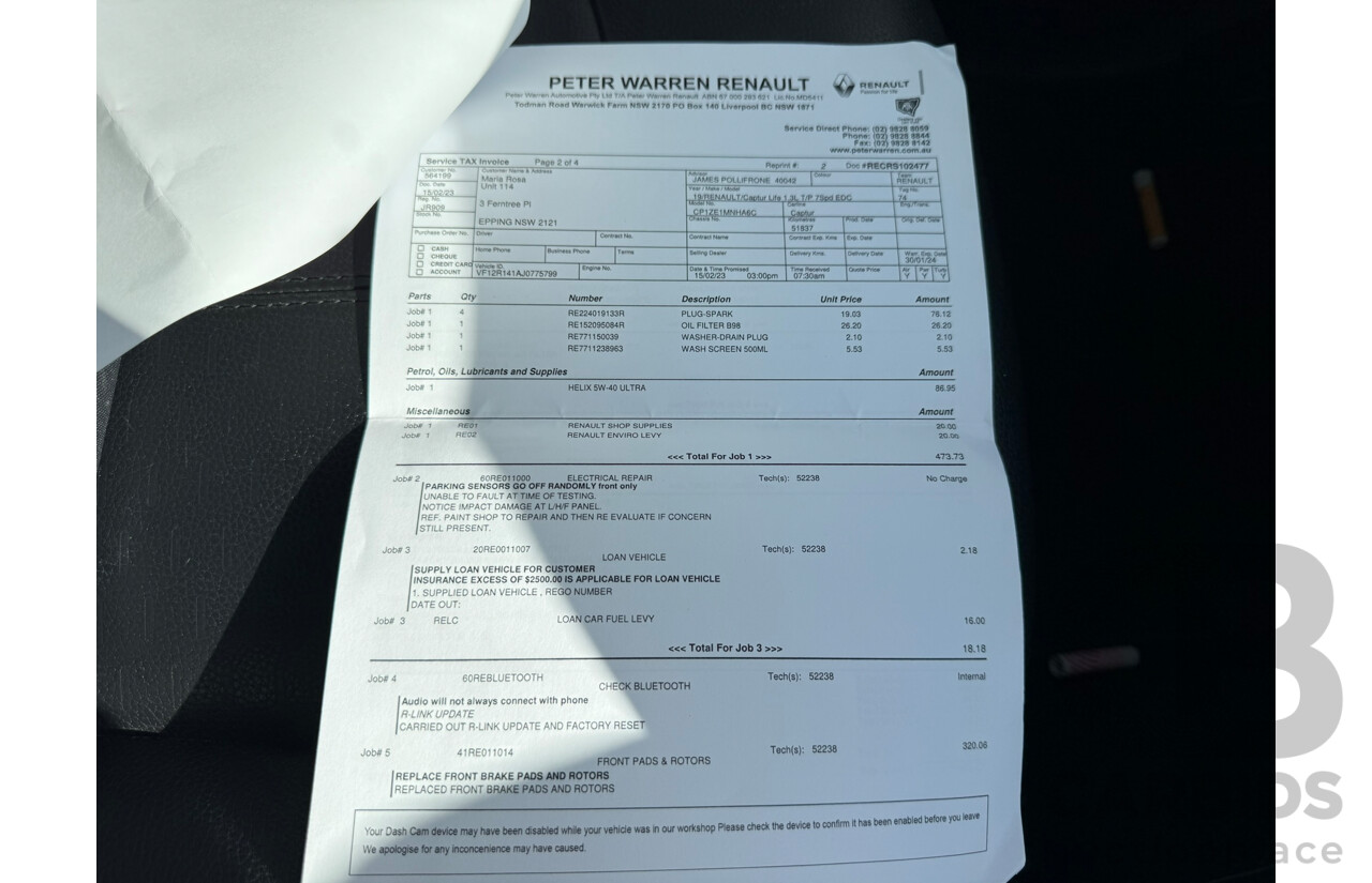 07/2018 Renault Captur INTENS FWD J87 MY18 4D Wagon White 1.2L