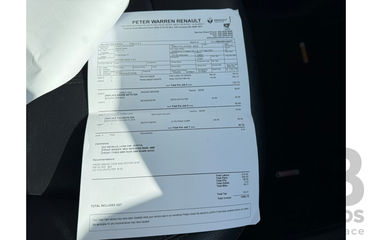 07/2018 Renault Captur INTENS FWD J87 MY18 4D Wagon White 1.2L