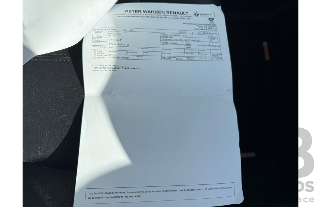 07/2018 Renault Captur INTENS FWD J87 MY18 4D Wagon White 1.2L