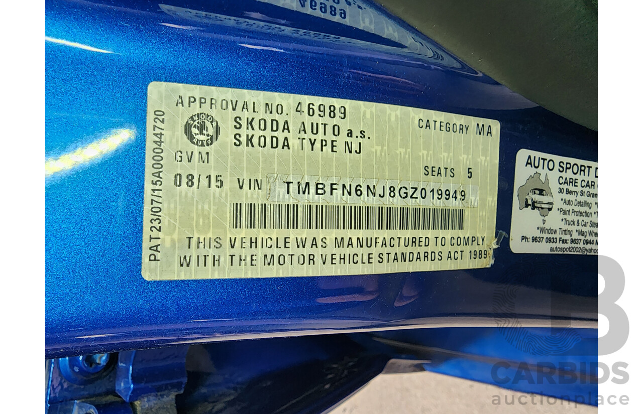 08/2015 Skoda Fabia 81 TSI NJ 5d Hatchback Blue 1.2L