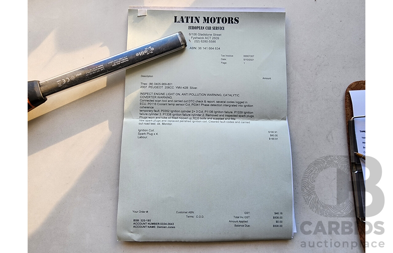01/2007 Peugeot 206 CC  2d Cabriolet Silver 1.6L